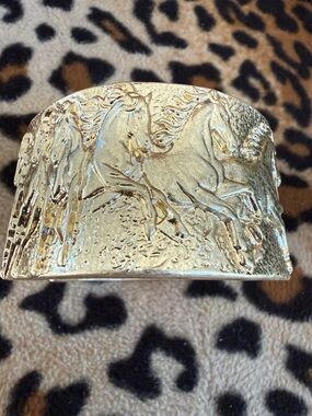 Gold- tone Costume jewerly “Wild Horses” Hinged Cuff Bracelet